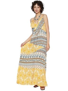 🆕 POL - Bohemian - Yellow and Blue Patterned - Patchwork- Maxi Dress